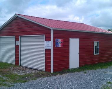 Pine Creek 24x26 Steel Garage with red walls and roof