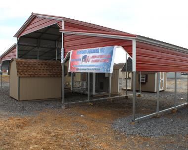 46x21 Barn Style Carport in Red with White trim