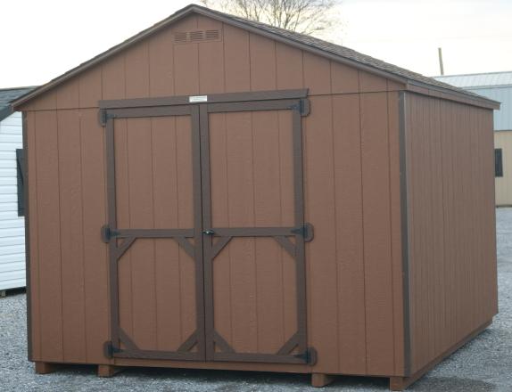 Pine Creek 10x12 Madison Peak with Chestnut walls, Dark Brown trim and, Barkwood shingles