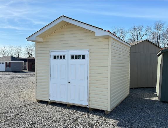 10x10 HD Front Entry Peak with Vinyl Siding and Shelves